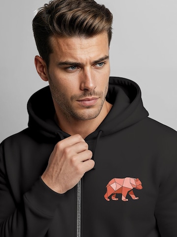 Neverless Sweatjacke 'Bär Polygon'‌‌‌‌ in Schwarz