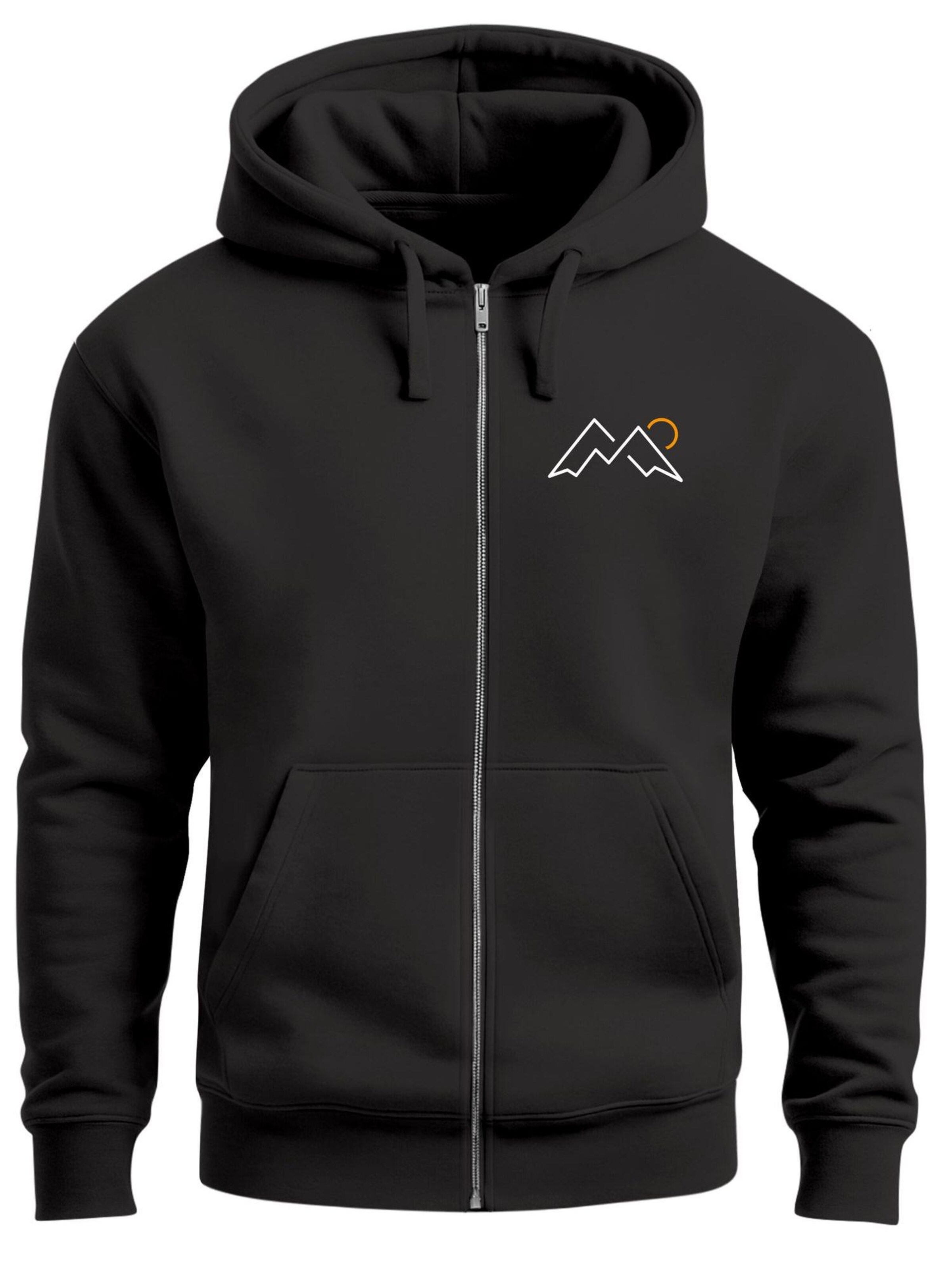 Neverless Zip-Up Hoodie 'Mountain Lineart' in Black: front