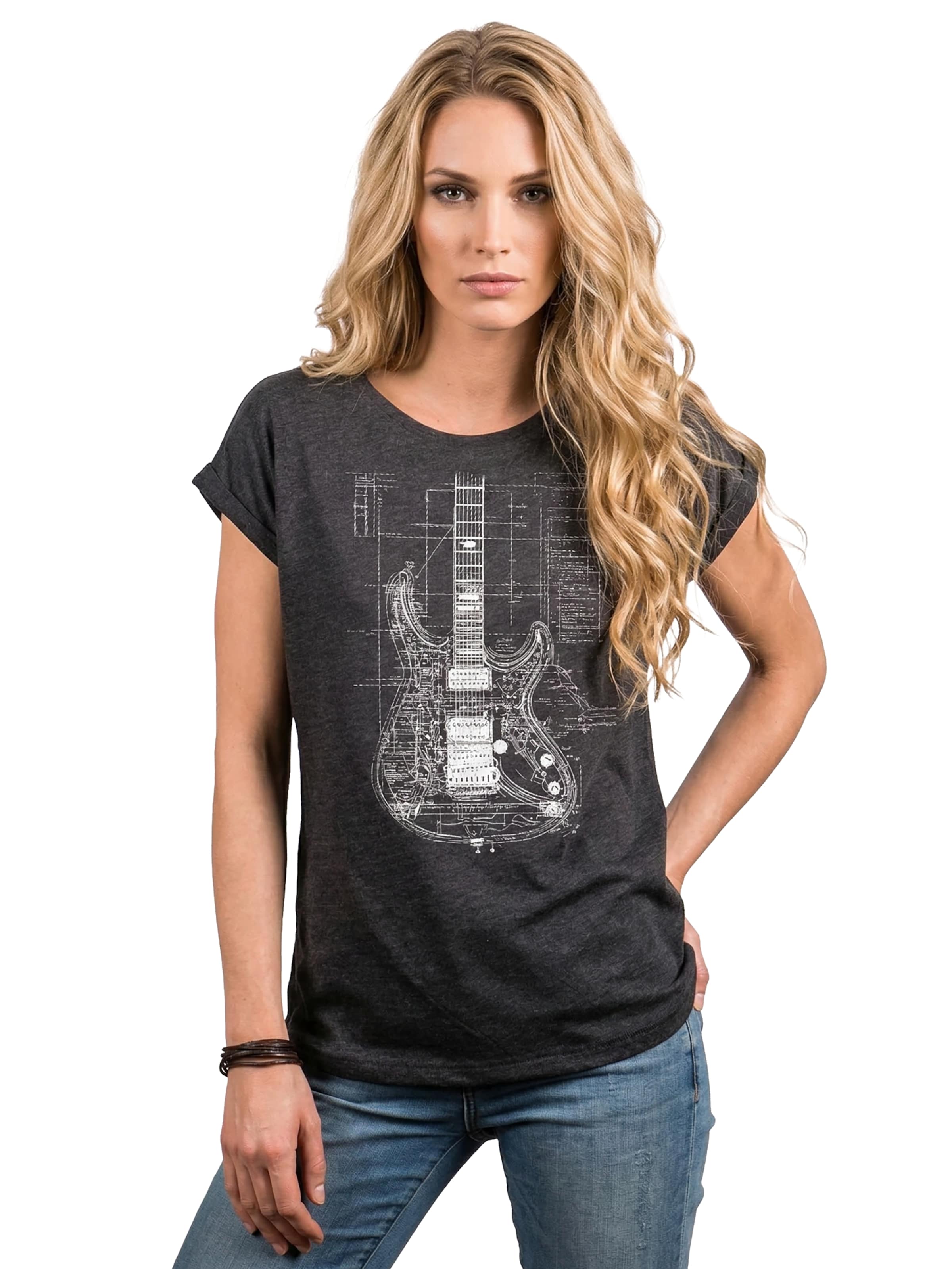 MAKAYA Shirt 'Guitar BluePrint' in Grey: front