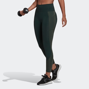 ADIDAS SPORTSWEAR Skinny Workout Pants 'Optime Shiny ' in Green: front
