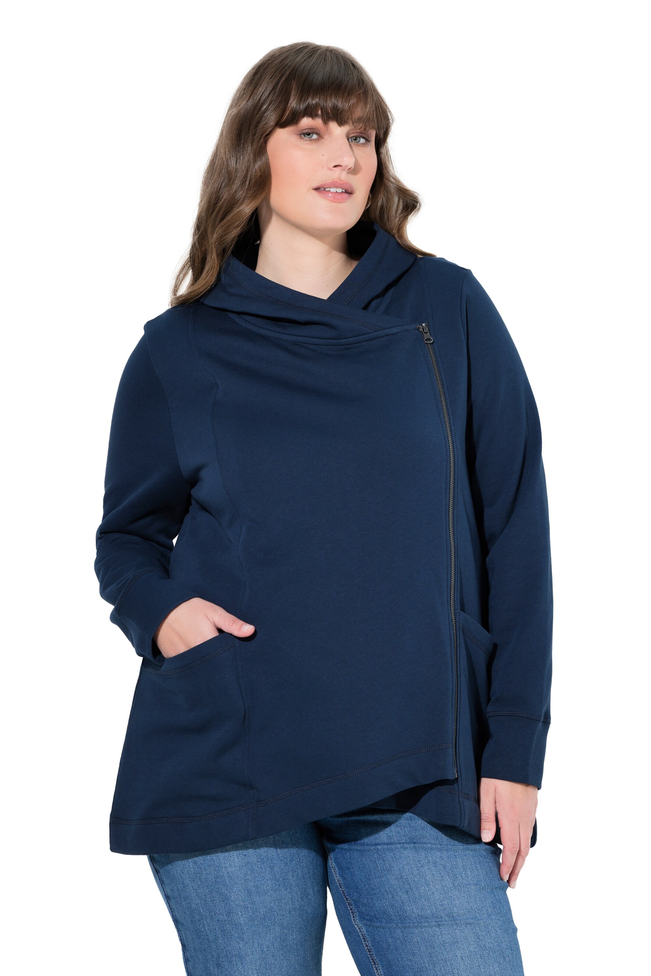 Ulla Popken Sweatvest in Blauw: voorkant