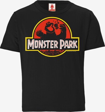 LOGOSHIRT T-Shirt 'Sesamstrasse Krümelmonster Monster Park' in Schwarz: predná strana