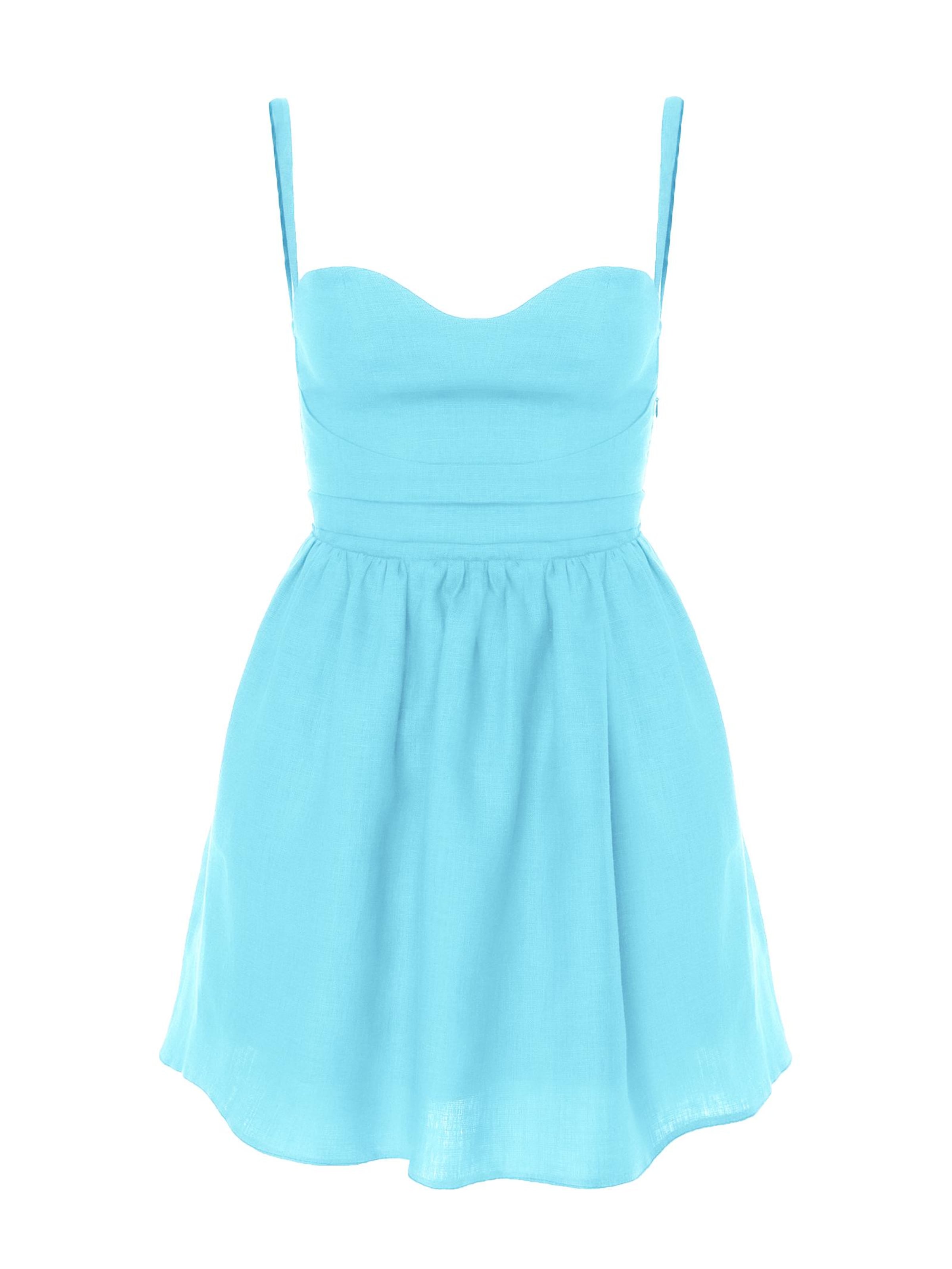 AVENUE N°29 Sommerkjole 'Linen Gathered Mini Dress With Straps' i blå: forside