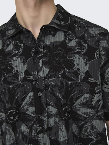 Only & Sons Comfort fit Button Up Shirt in Black