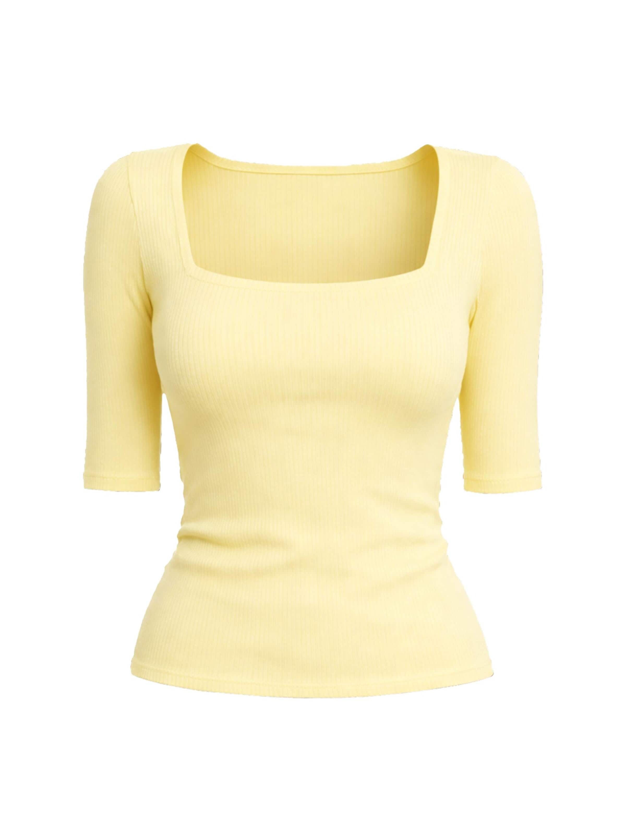 dzeltens PANTHEROAR T-Krekls 'Caro Neck Short Sleeve Top': no priekšpuses