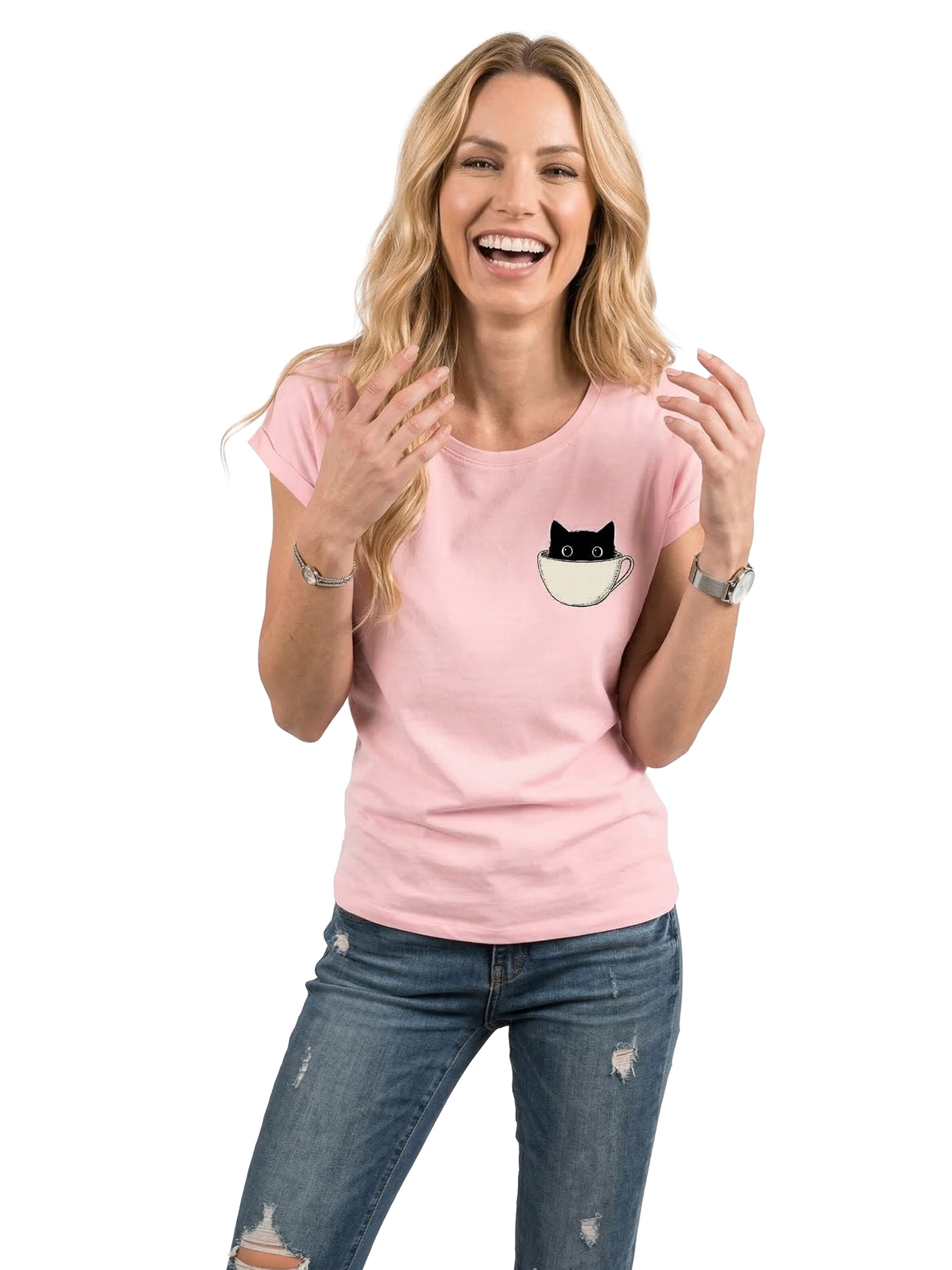 MAKAYA Shirt 'Cup Cat' in Pink