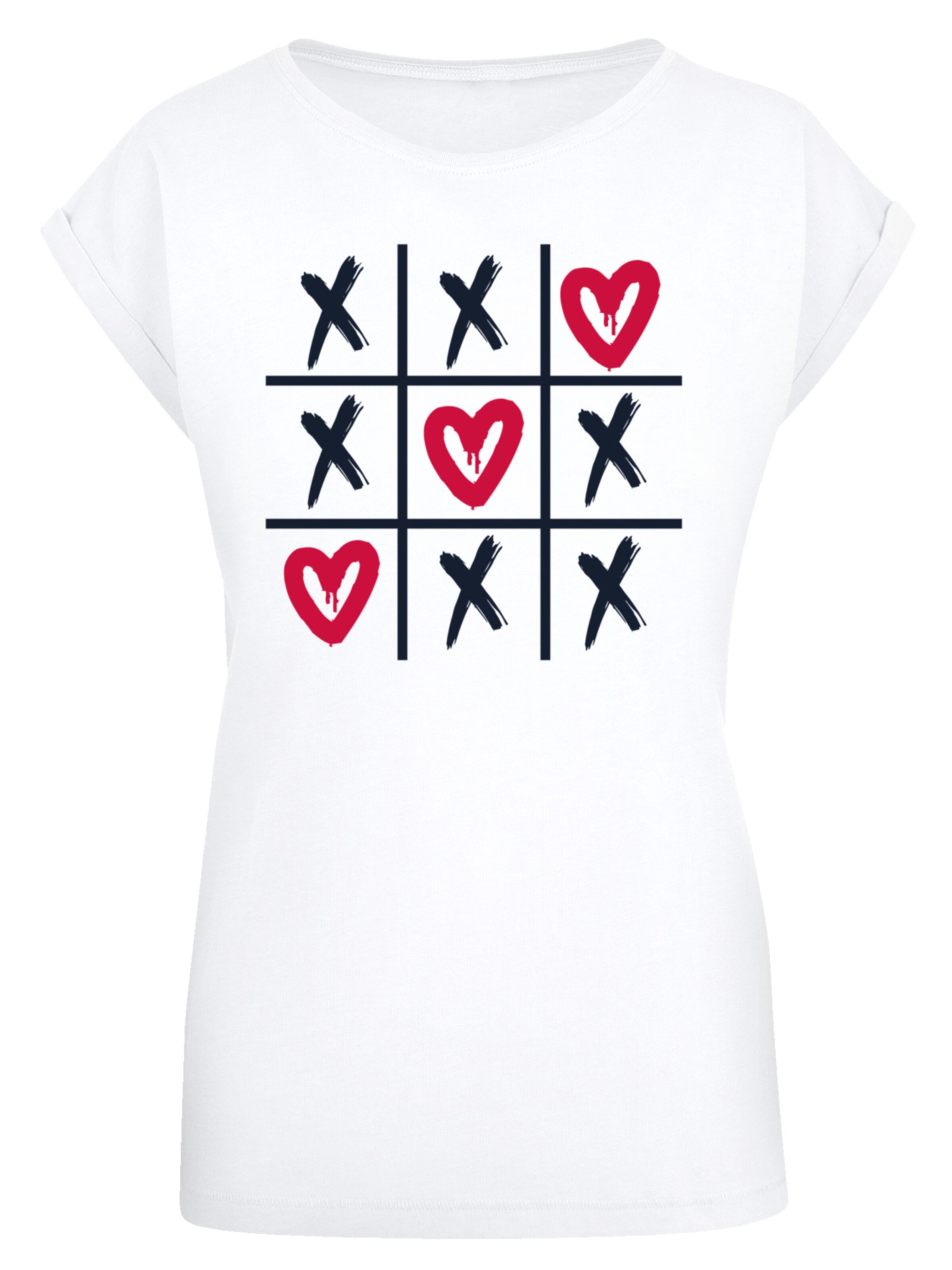 F4NT4STIC T-Shirt 'Valentinstag Herz Tic Tac Toe' in Weiß: Vorderseite