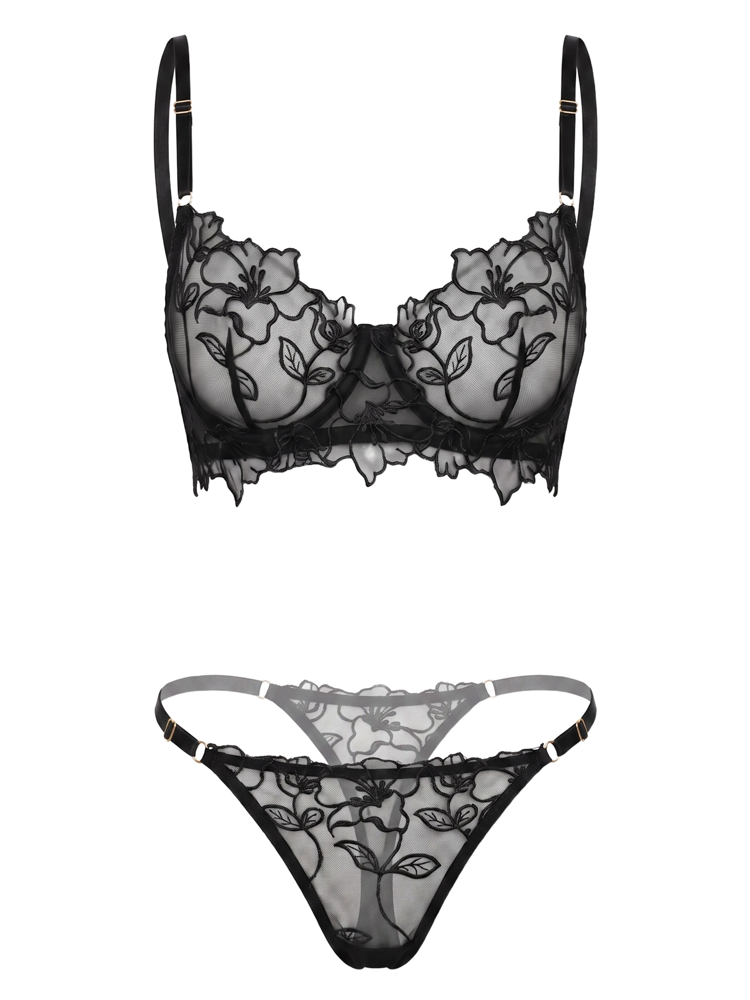 L.BEV Bustier Wäsche-Sets 'Senso Nero'‌‌‌‌‌‌‌‌‌‌ in Schwarz: Vorderseite
