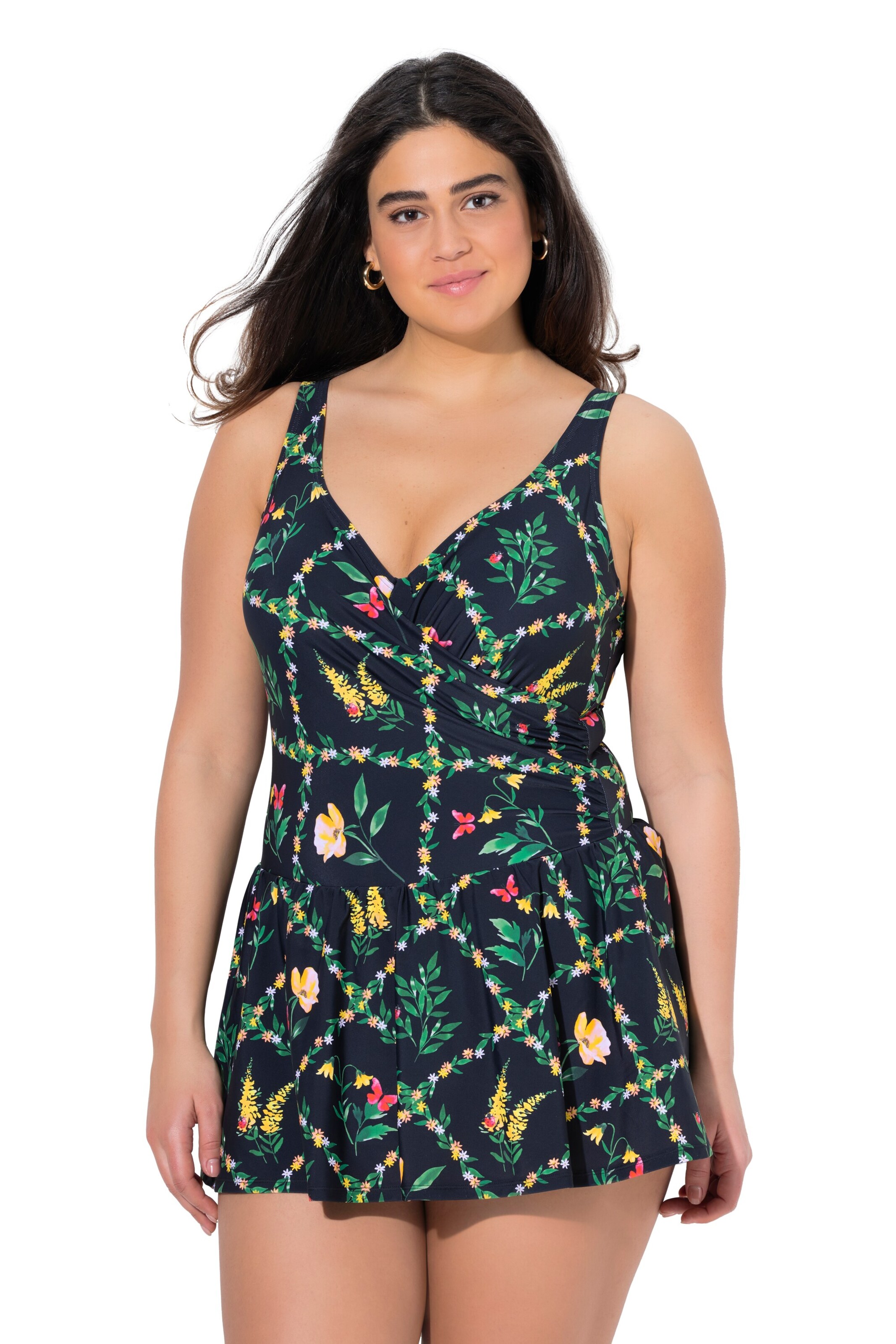 Ulla Popken Push-up Badeanzug in Schwarz: Vorderseite