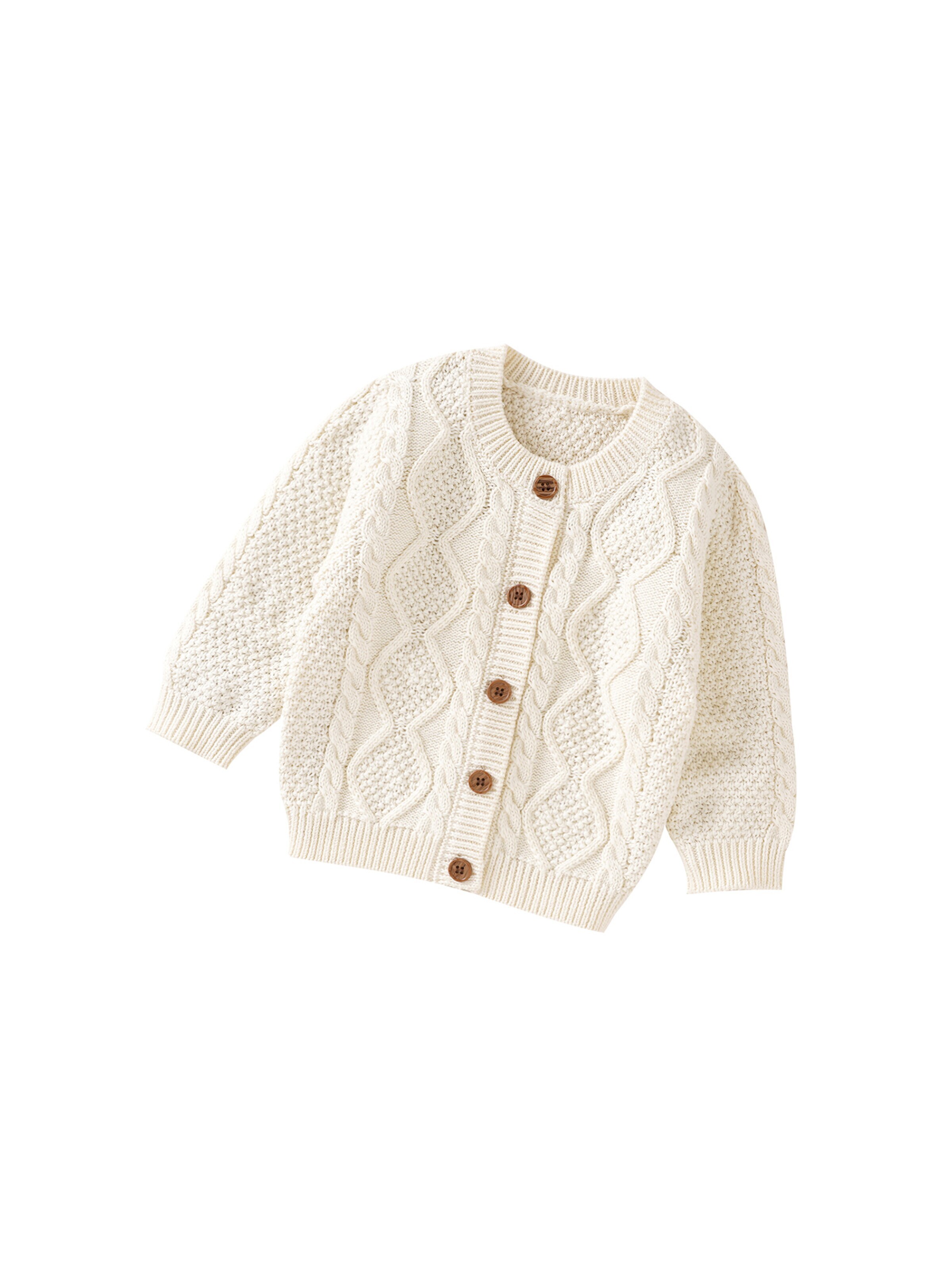 mimixiong Knit Cardigan 'Zeitloser Kinder Strickjacke creme Zopfmuster Rippbündchen' in White: front