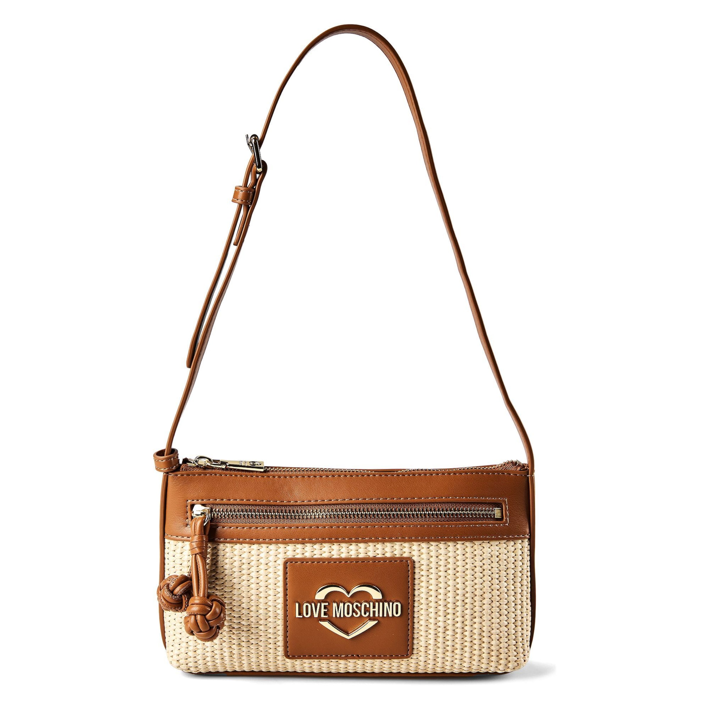 Borsa a spalla 'Straw' di Love Moschino in marrone: frontale