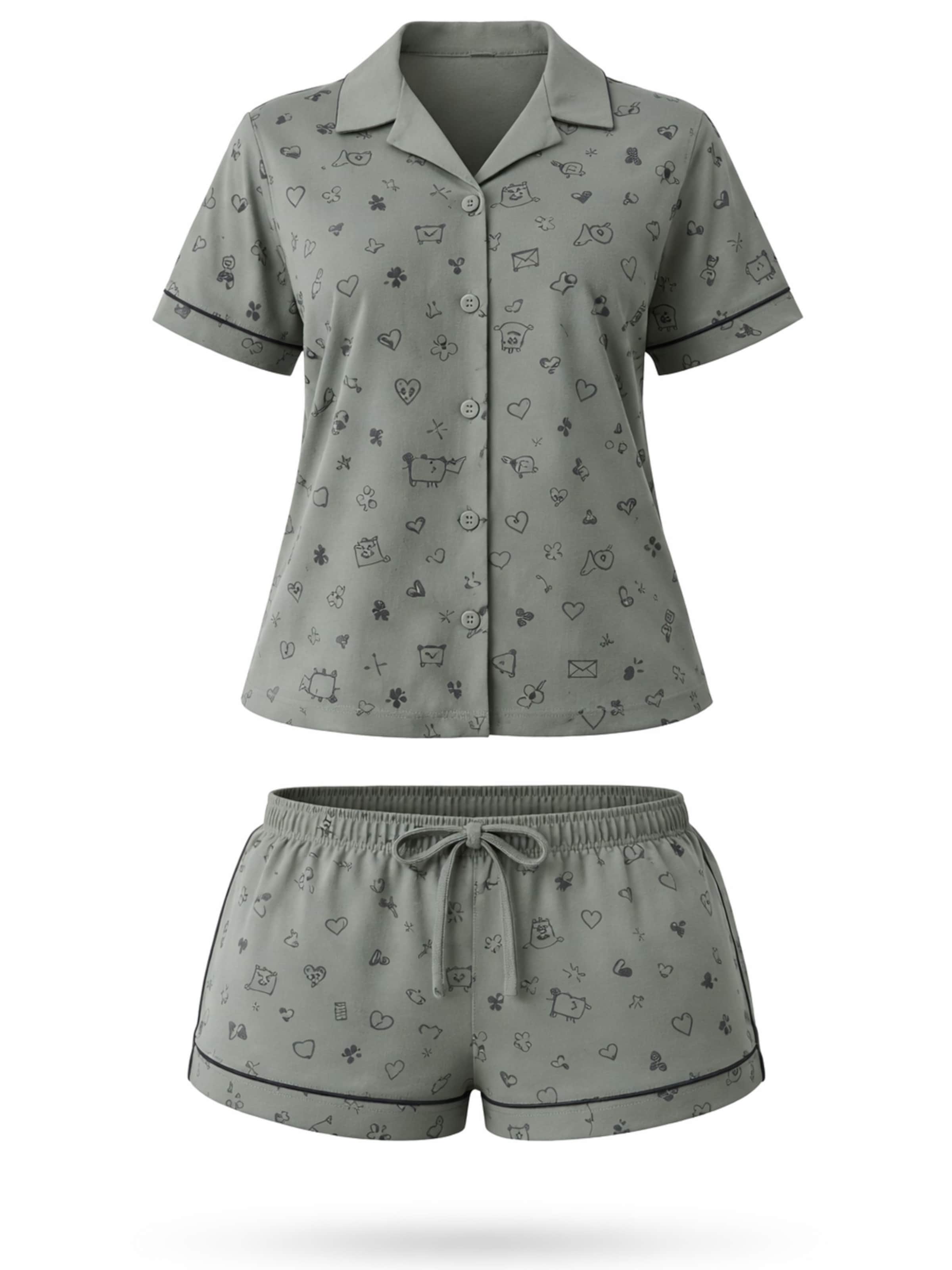 LEAFLETIC - Pijama de pantalón corto 'Leafletic Women’s Printed Night Wear Short Set' en verde: frente