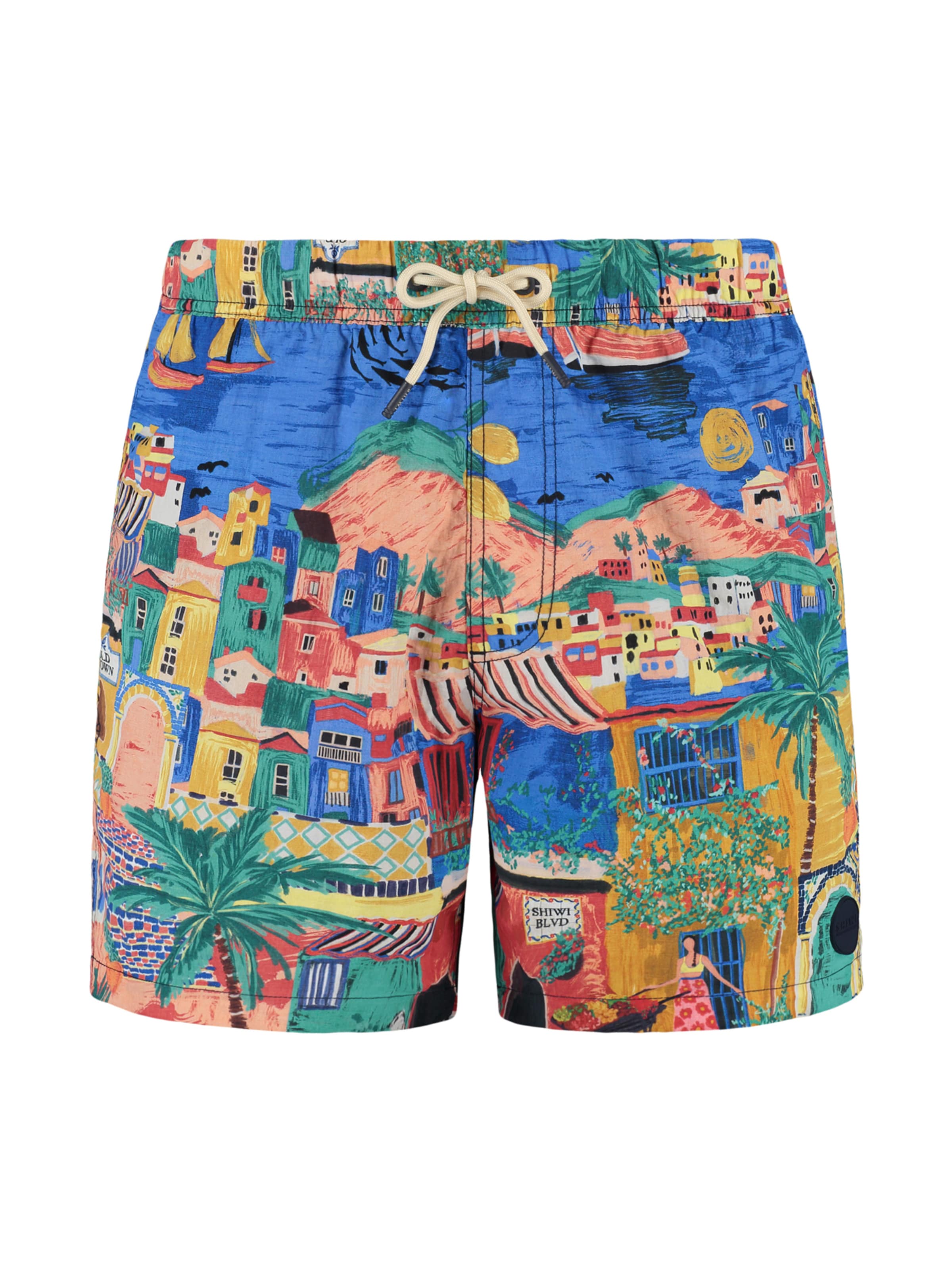 Shiwi Badshorts 'Nick Island' i blå / mörkgul / korall / svart, Produktvy