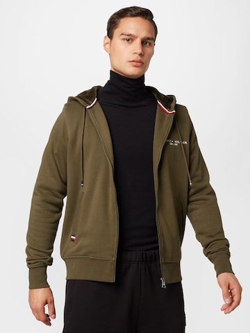 TOMMY HILFIGER Zip-Up Hoodie in Green: front