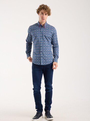 Slim fit Camicia business 'Sport Poplin Stretch Man Shirt Blue Yellow' di 7Camicie in blu: frontale