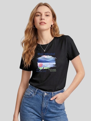 T-shirt 'Women Watercolor Mountain and Lake Floral Print T-shirt' LapaPlus en noir : devant