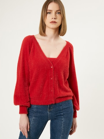 Influencer Knit Cardigan in Red: front