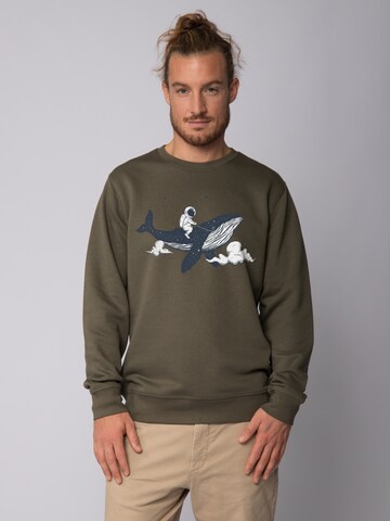 Watapparel Sweatshirt ' Spacewhale ' in Green: front