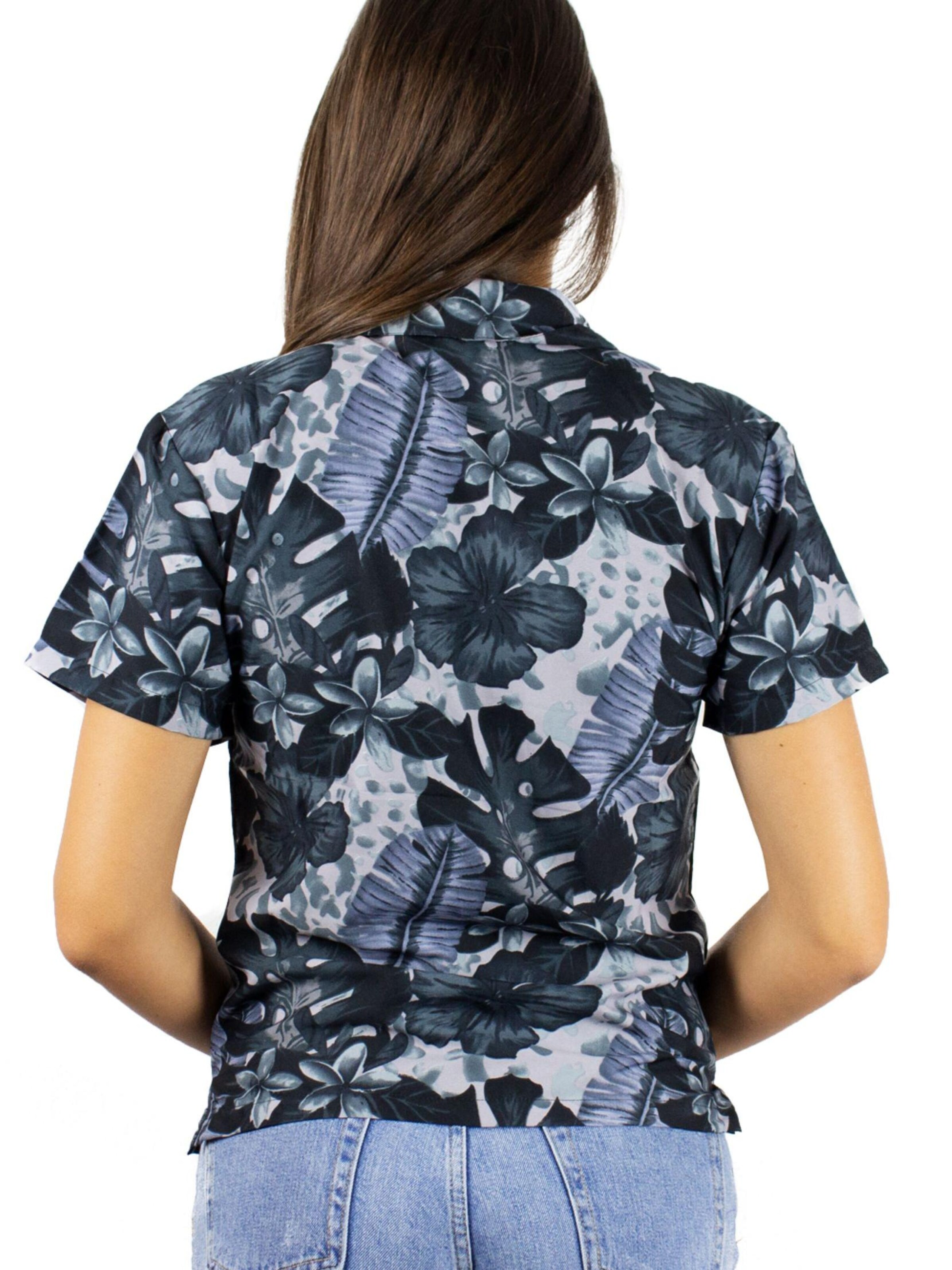 King Kameha Bluse 'Green Purple Flower'‌‌‌‌‌‌‌‌‌ in Schwarz