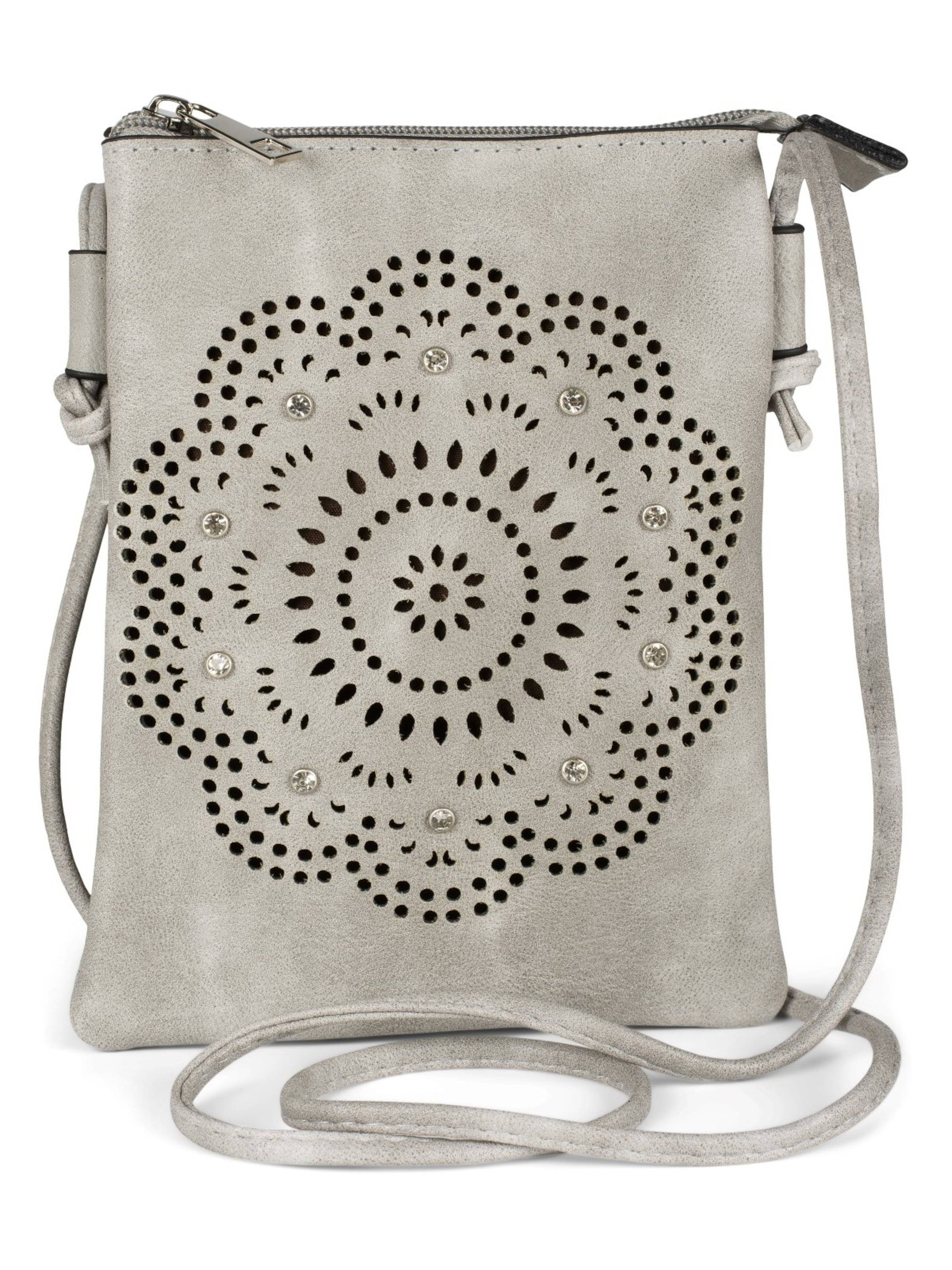 styleBREAKER Crossbody bag 'Mini Umhängetasche Blumen Cutout und Strass' in Grey: front