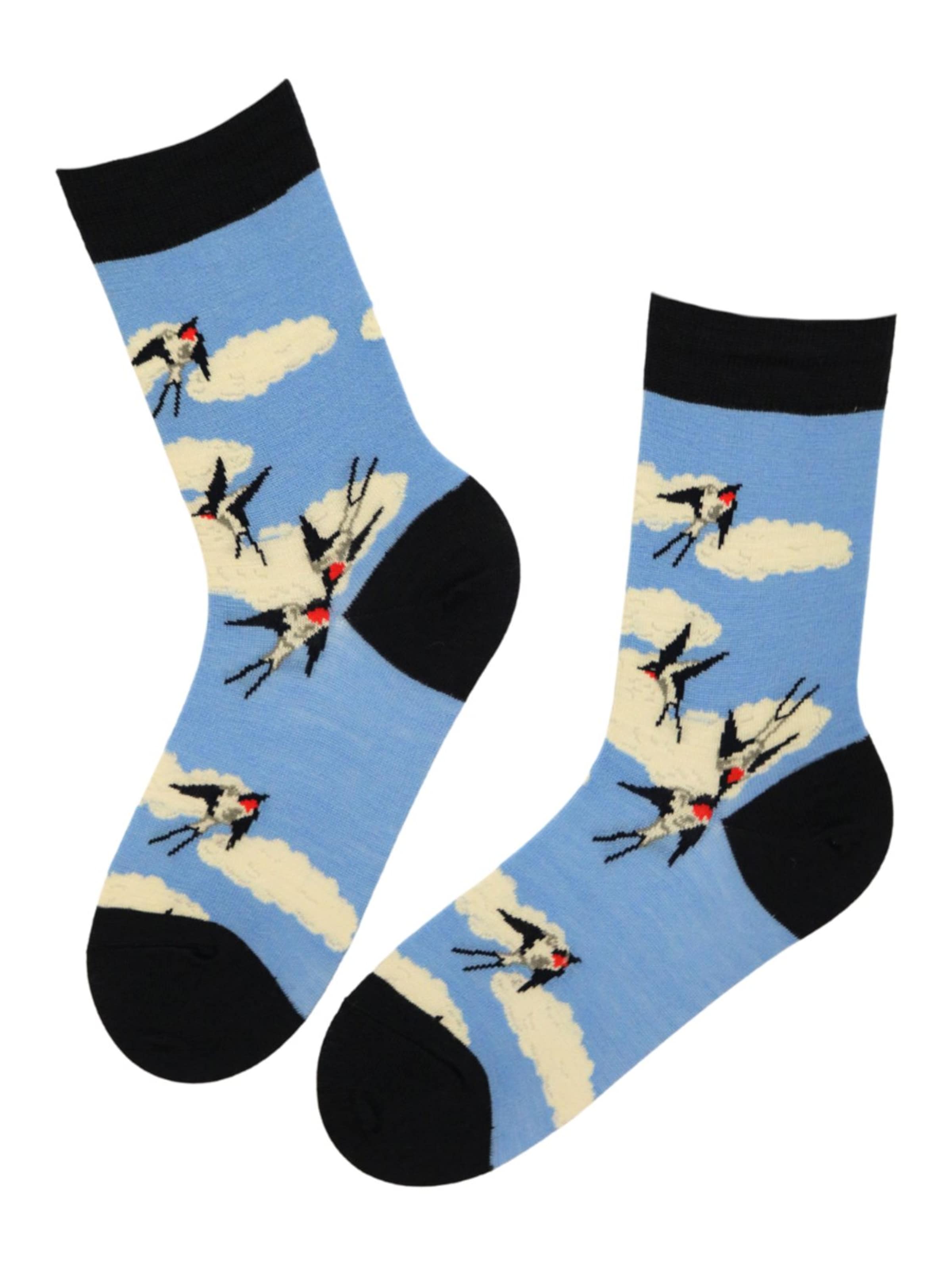 Sokisahtel Sokken 'NORDIC SKY merino wool socks with swallows' in Blauw: voorkant