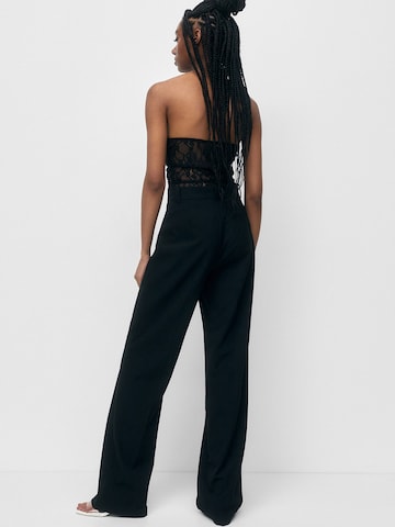 Pull&Bear Wide leg Trousers with creases in Black