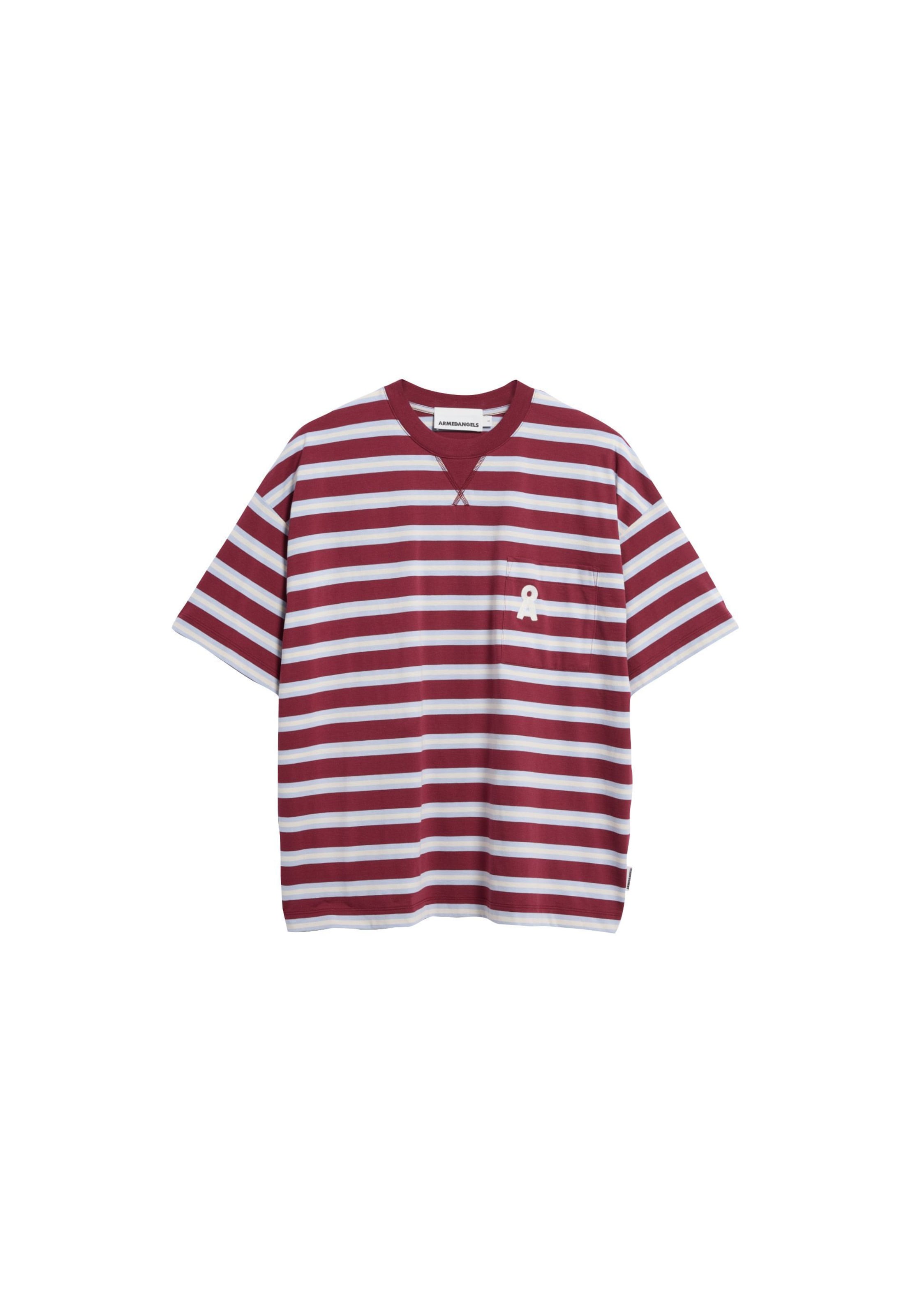 ARMEDANGELS Shirt 'ICONIC' in L in de kleur Lichtblauw / Donkerrood / Wit, Productweergave