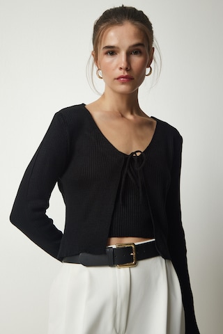 Happiness İstanbul Gebreid vest in Zwart: voorkant