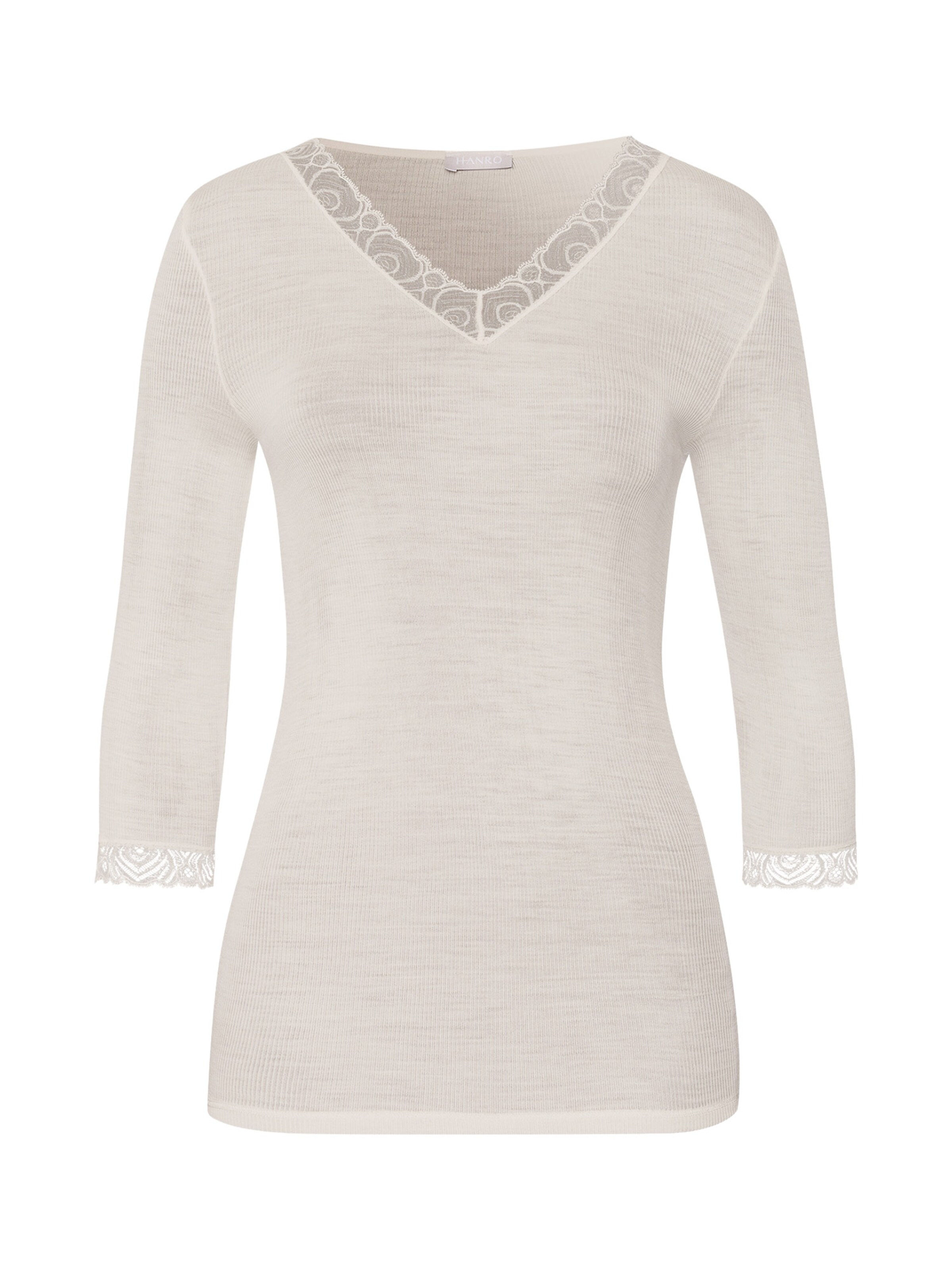 Hanro Pajama shirt ' Woolen Lace ' in White: front