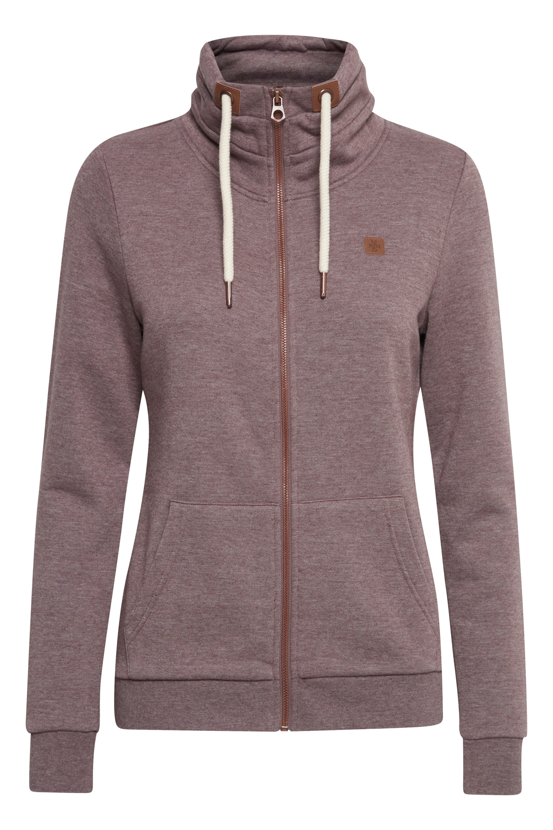 Oxmo Sweatjacke 'Vicky' mit Tubekragen in Braun: Vorderseite