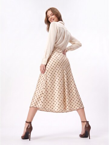TorWeit Rok 'Women's Polka Dot Elastic Waist Maxi Skirt' in Beige