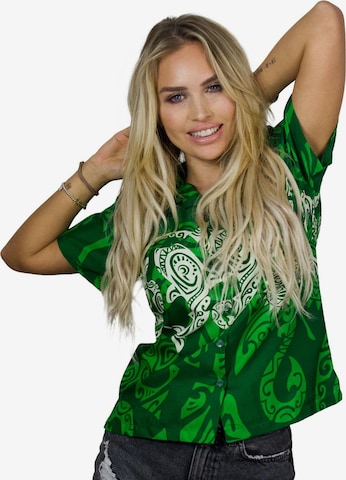 King Kameha Bluse 'Maori Chest' in Grün: Vorderseite