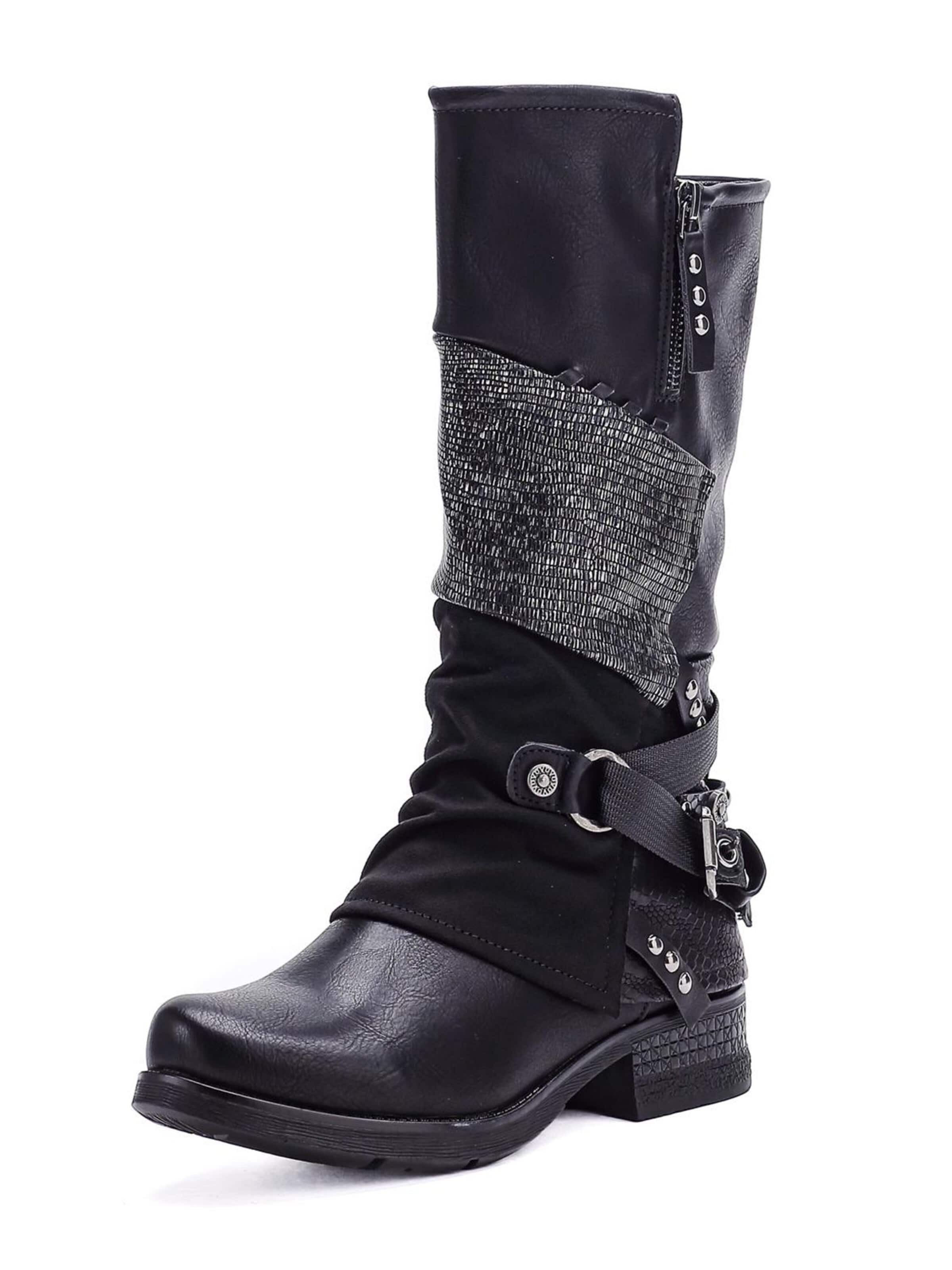 Pogolino Boots 'Damen Stiefel Biker Boots Nieten ST082' in Black: front