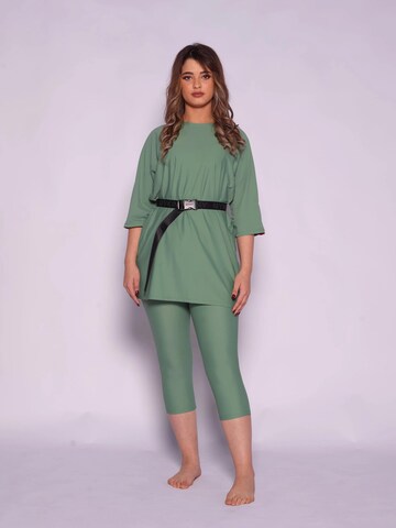MYKINY BRAND High neck Swimsuit 'Majda semi-burkini Pistache Green' in Green