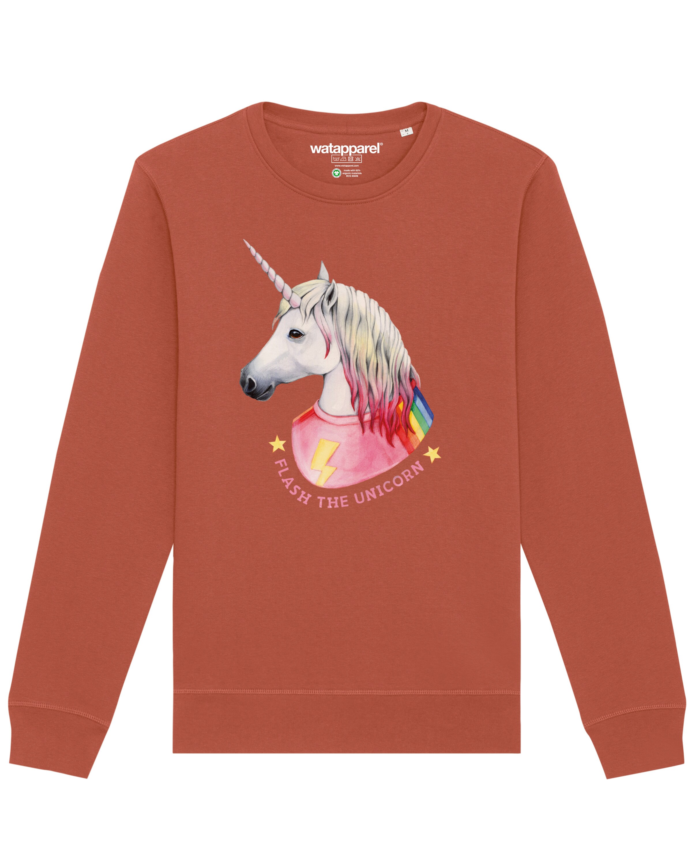 Watapparel Sweatshirt ' Flash, the unicorn ' in Bruin: voorkant