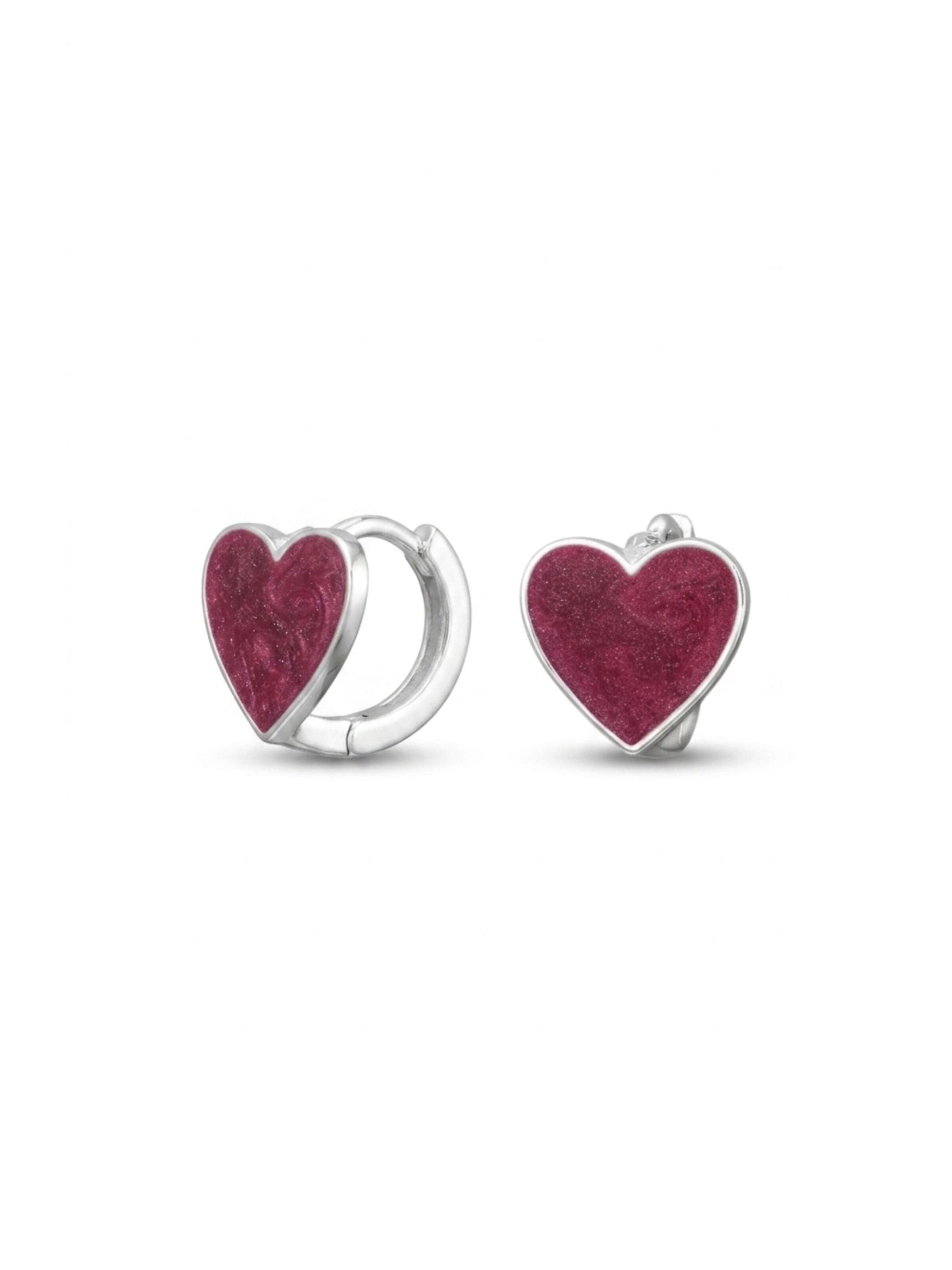 Boucles d'oreilles 'Heart Sterling Silver Huggie Hoops' Maxte en rose : devant