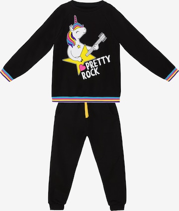 Denokids Trainingsanzug 'Rock Unicorn' in Schwarz: Vorderseite