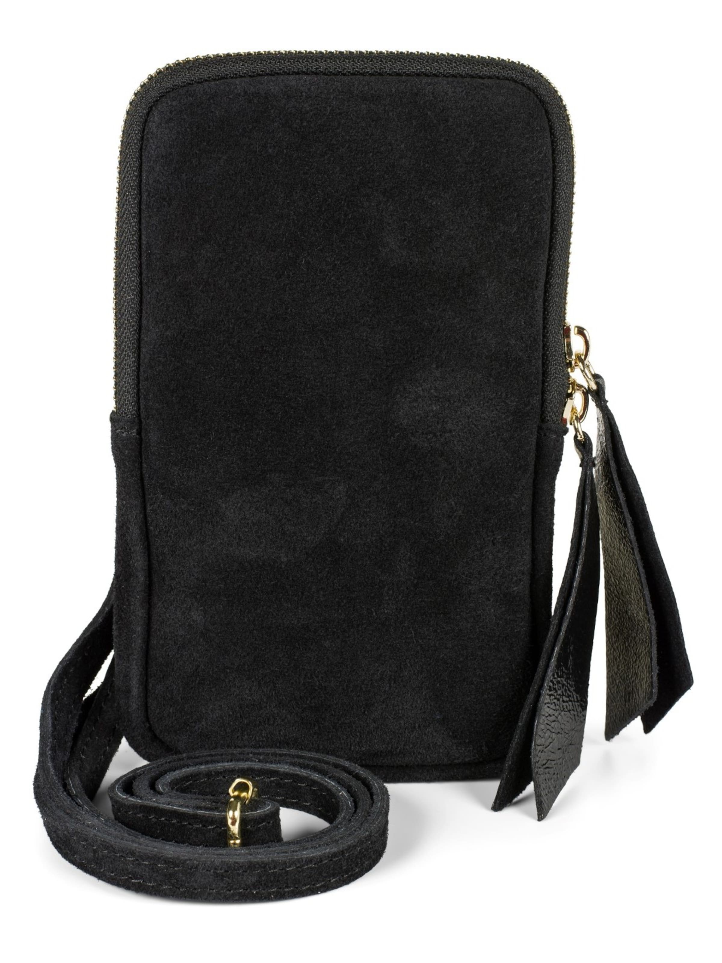 styleBREAKER Crossbody bag 'Echtleder Handy Umhängetasche Veloursleder' in Black: front