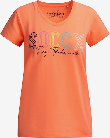 Soccx Basic Logo T-Shirt mit V-Ausschnitt in Orange: Vorderseite
