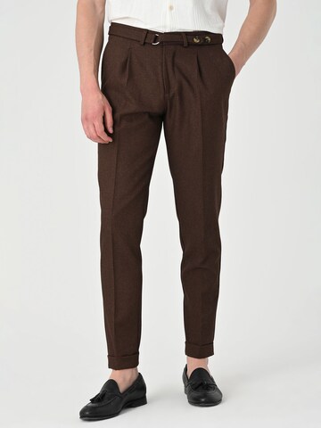 Antioch Slim fit Pleat-front trousers in Brown: front