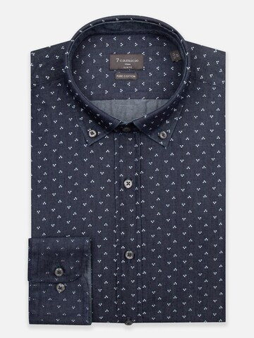 Slim fit Camicia business 'Leonardo Denim Man Shirt Blue White' di 7Camicie in blu: frontale