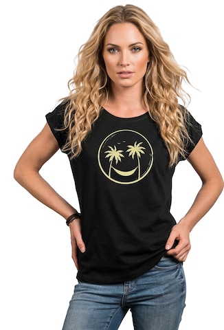 MAKAYA Shirt 'Palmen Happy Face' in Black: front