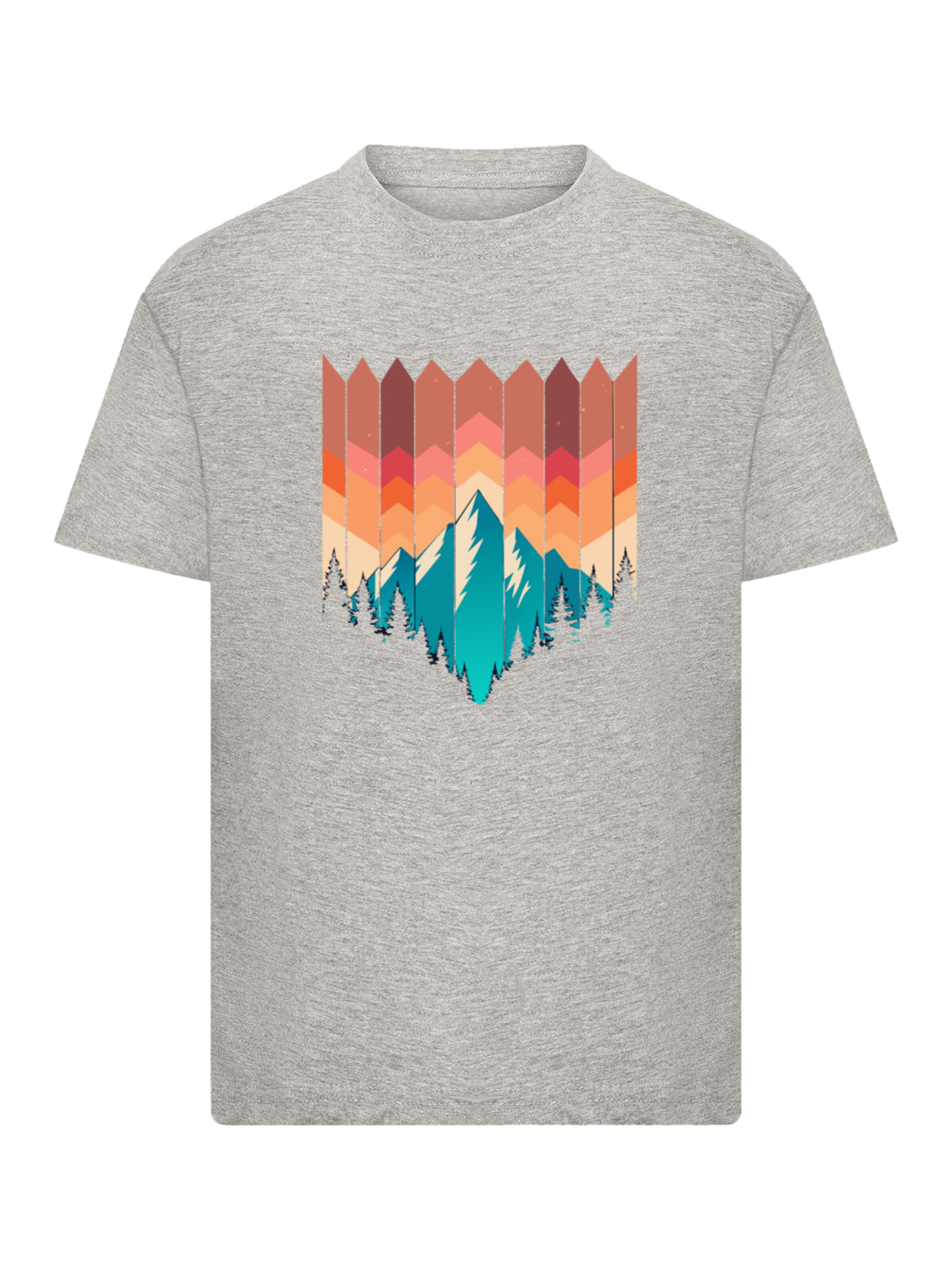 T-Shirt 'Berg Sonnenuntergang Geometrisch' F4NT4STIC en gris : devant