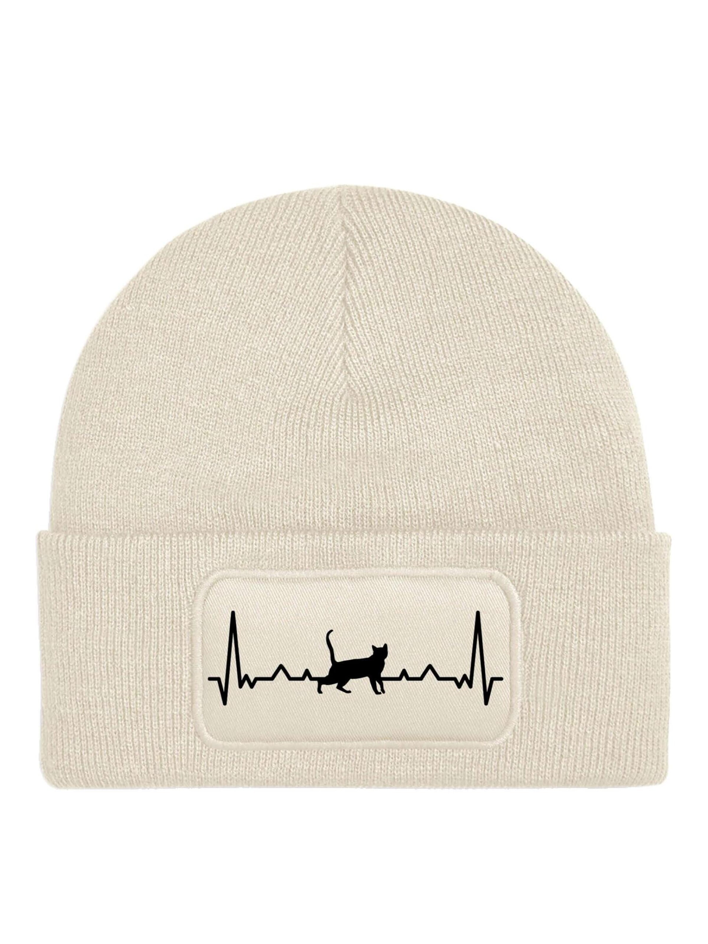 Youth Designz Mütze 'Heartbeat Katze'‌‌‌‌‌‌ in Beige: Vorderseite