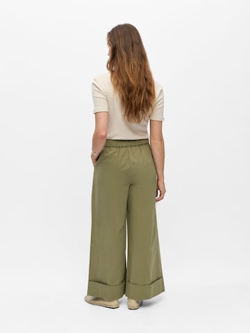 OBJECT Wide leg Pleat-Front Pants 'OBJKasani' in Green
