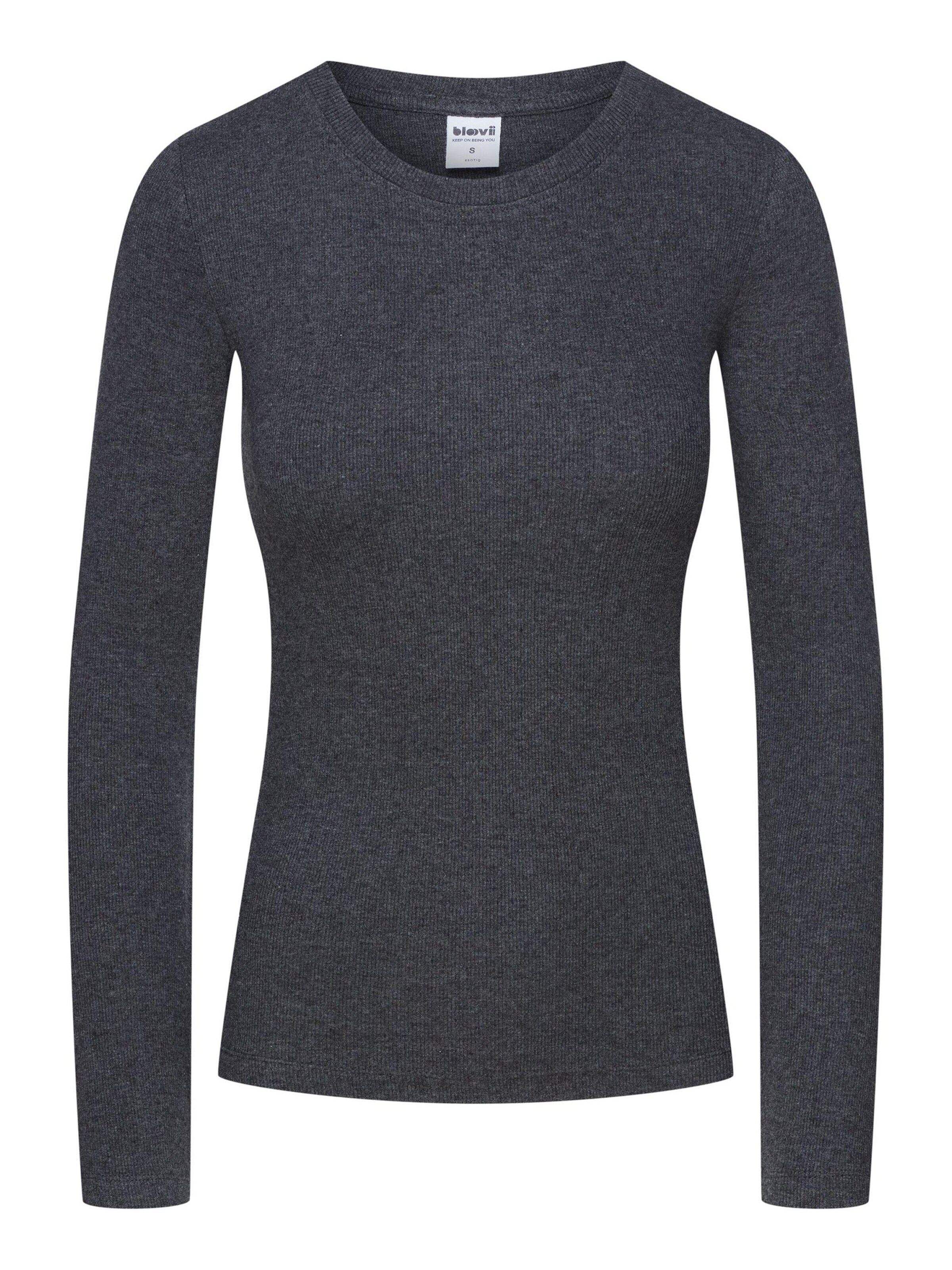 Maglietta 'Langarmshirt Baumwolle Modal Mix Rundhals figurbetont Ribbed' di ESOTIQ in grigio: frontale
