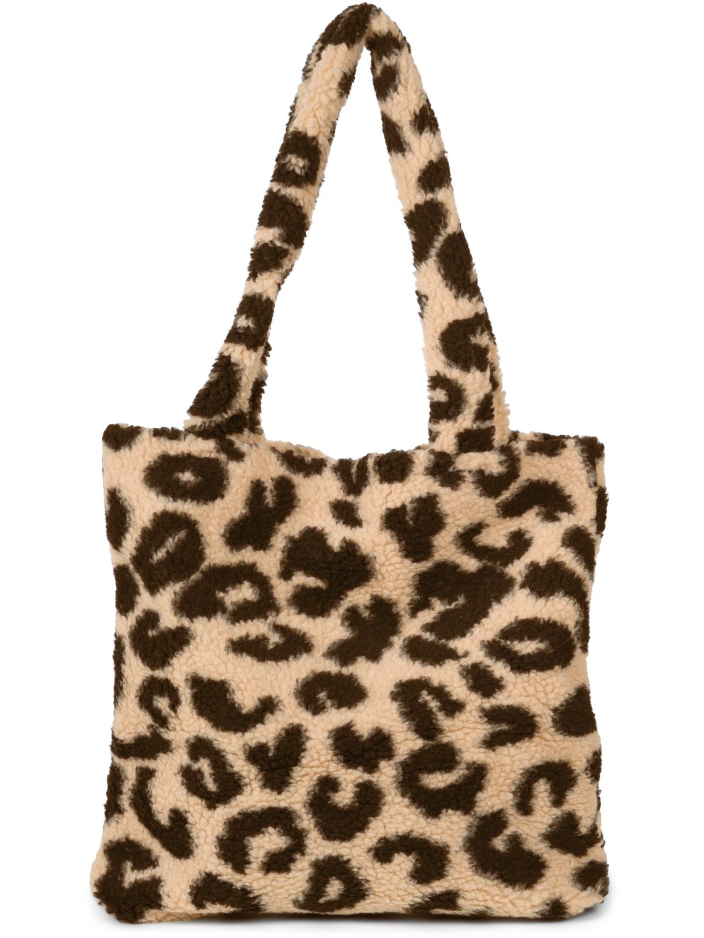 styleBREAKER Shoulder bag 'Leo Shopper Teddyfell Optik' in Brown