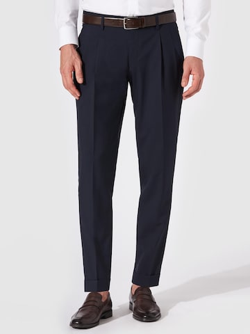 Hiltl Slim fit Pleat-Front Pants 'Tarmac U - Super 120's Two Ply Tropical' in Blue: front