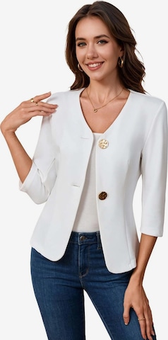 KoJooin Blazer 'Damen-Kurzblazer mit V-Ausschnitt, Metallknopf, Seitenschlitzen und 3/4-Ärmeln' in Weiß: Vorderseite