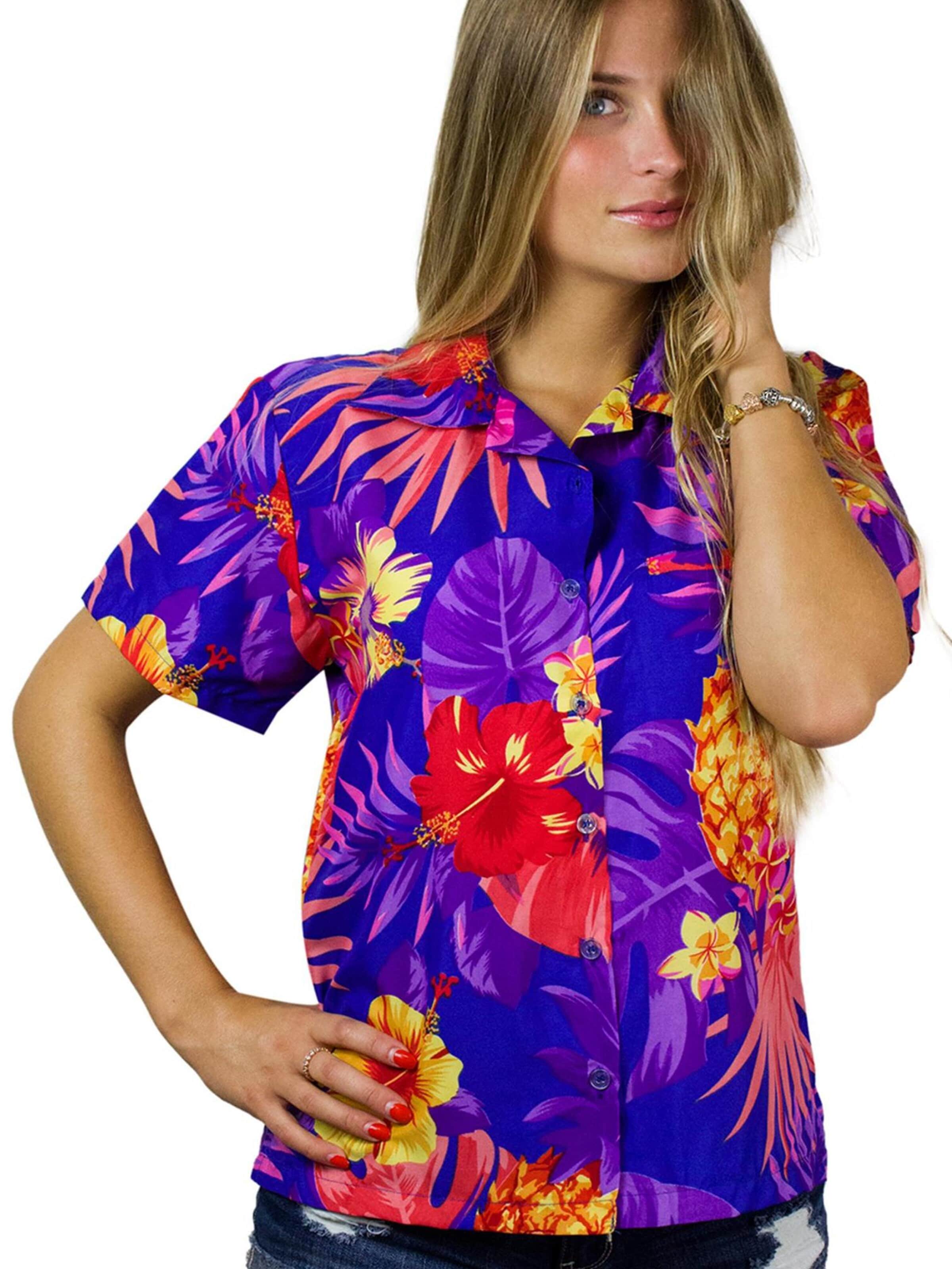 King Kameha Blouse 'Pineapple' in Blauw: voorkant
